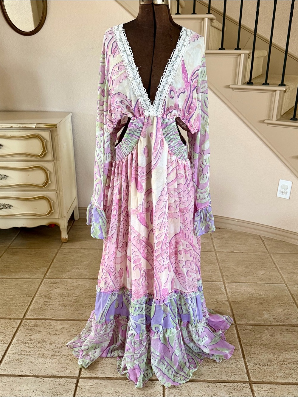 River Island Women’s 18 NWT Purple‎ Maxi Dress Cutout Goddess Fairy Beach Pastel